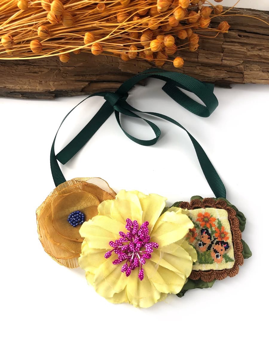 Colier - Yellow butterfly - bijuterii - coliere - chockere - Artynos.ro