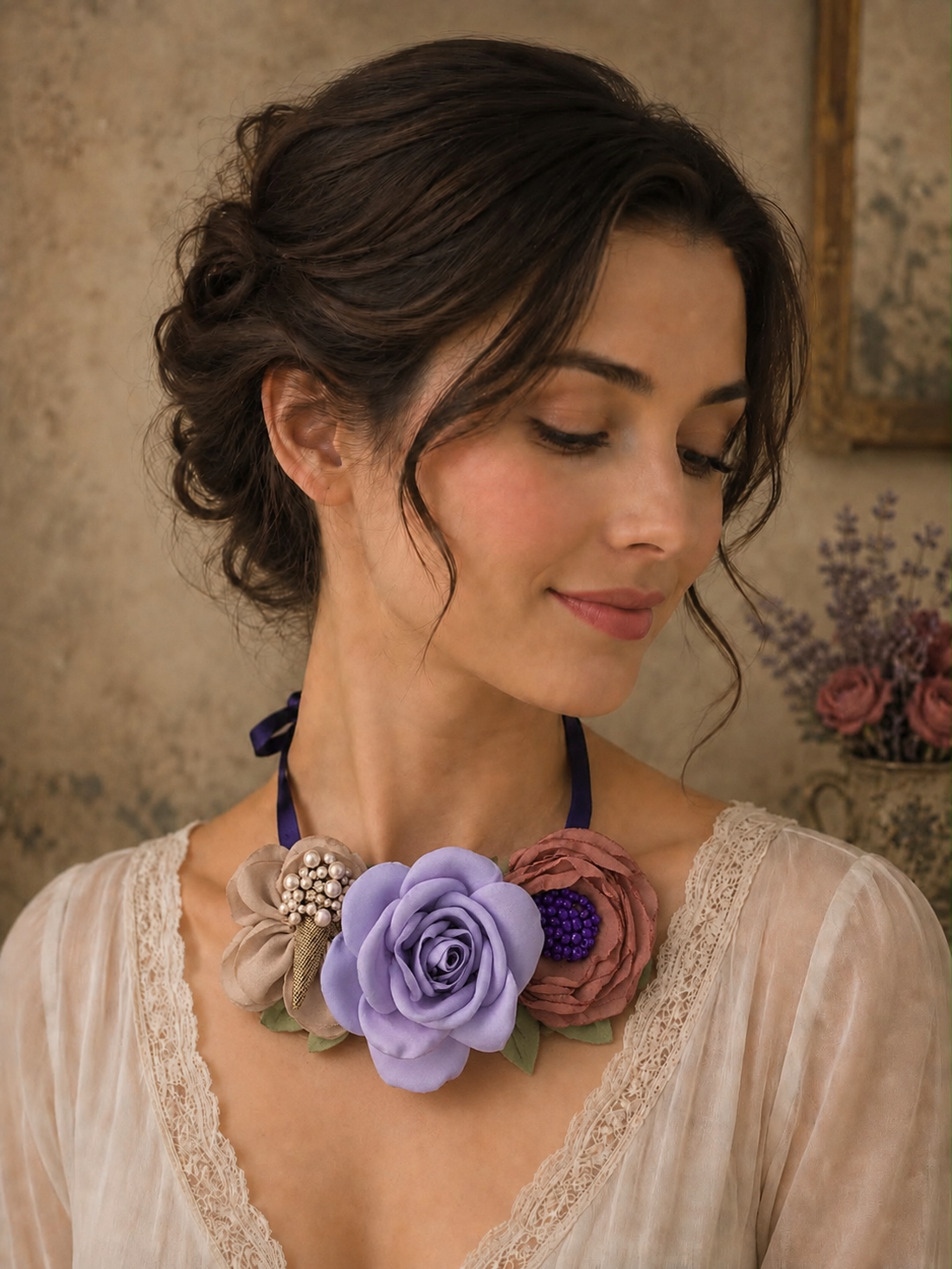 Colier handmade - Liliac în zori - bijuterii - coliere - chockere - Artynos.ro