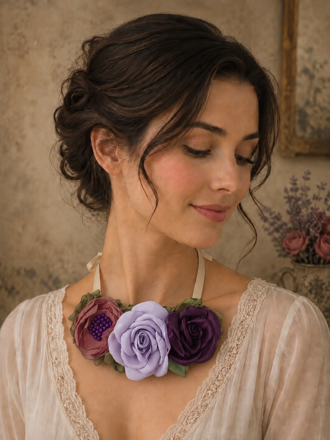 Colier handmade - Liliac pudrat - bijuterii - coliere - chockere - Artynos.ro