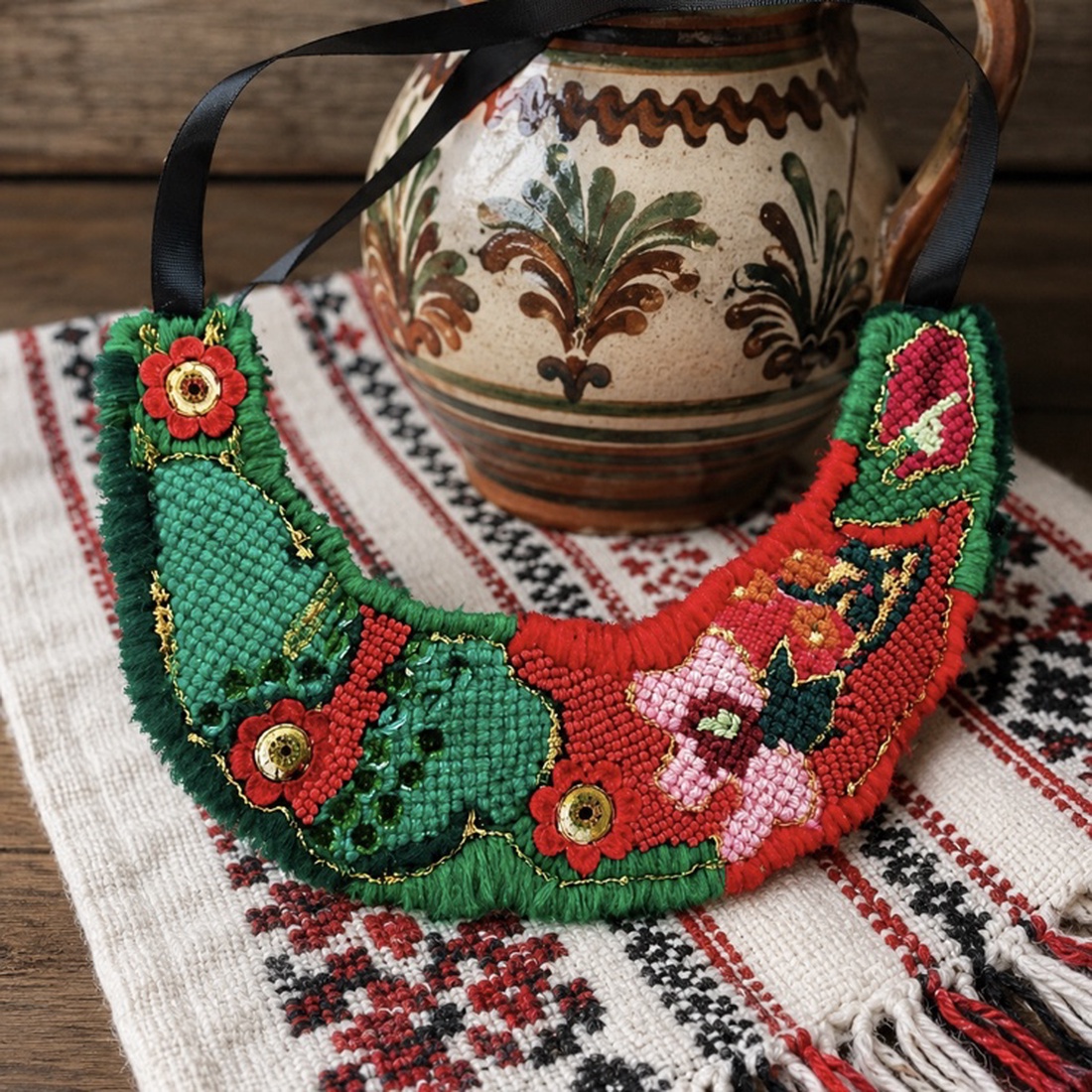 Colier statement handmade - Folklore Bloom - bijuterii - coliere - chockere - Artynos.ro