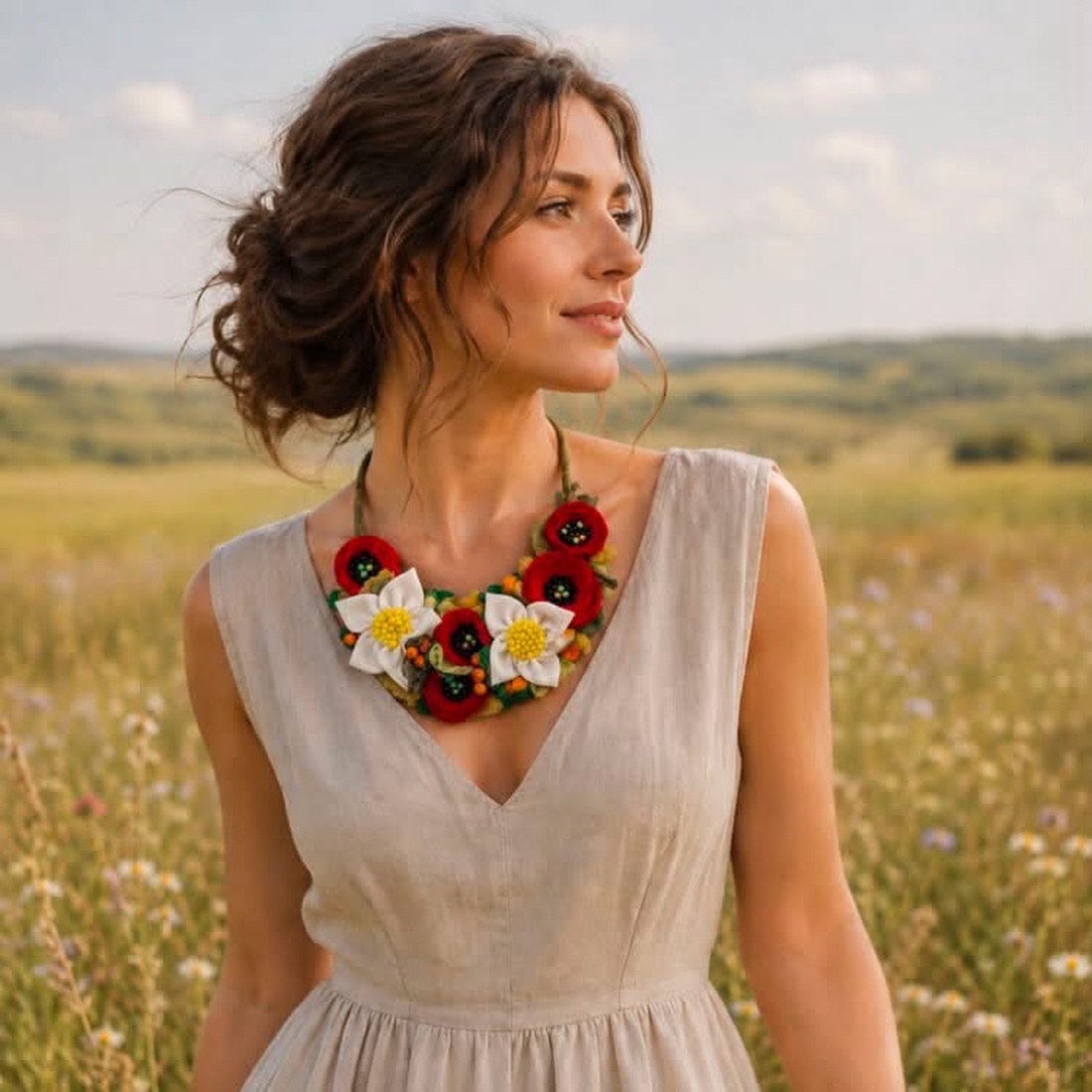 Colier cu maci si margarete - bijuterii - coliere - chockere - Artynos.ro