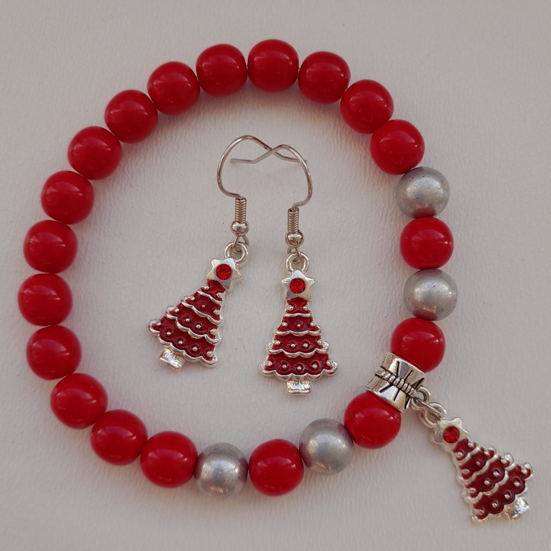 Set de bijuterii cu brad de Crăciun - brățară, cercei -  - Artynos.ro