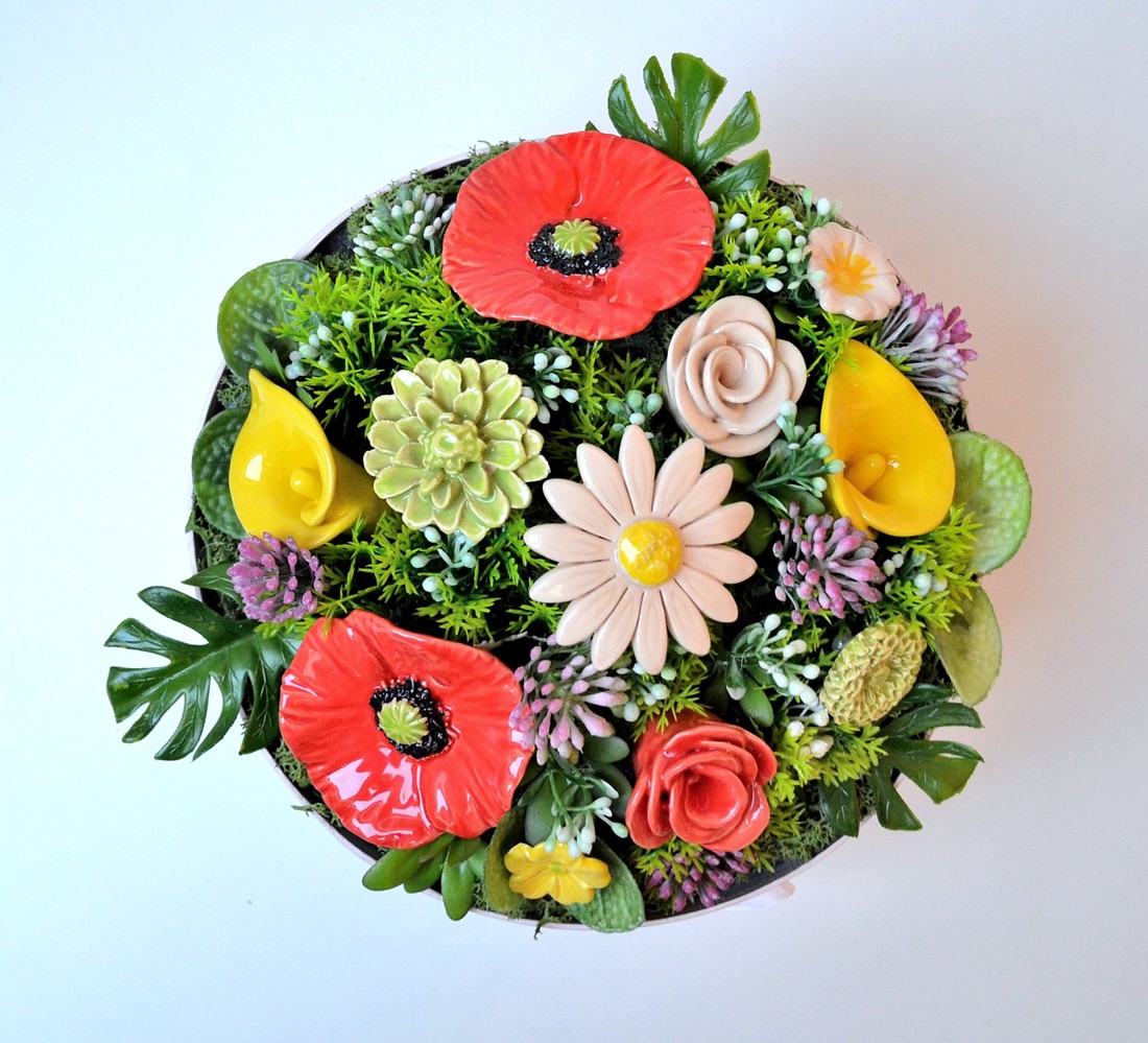 Buchet de flori din ceramică, cutie cu 11 flori - casă & stil de viață - decorațiuni de casă - accesorii florale - cutii cu flori - Artynos.ro