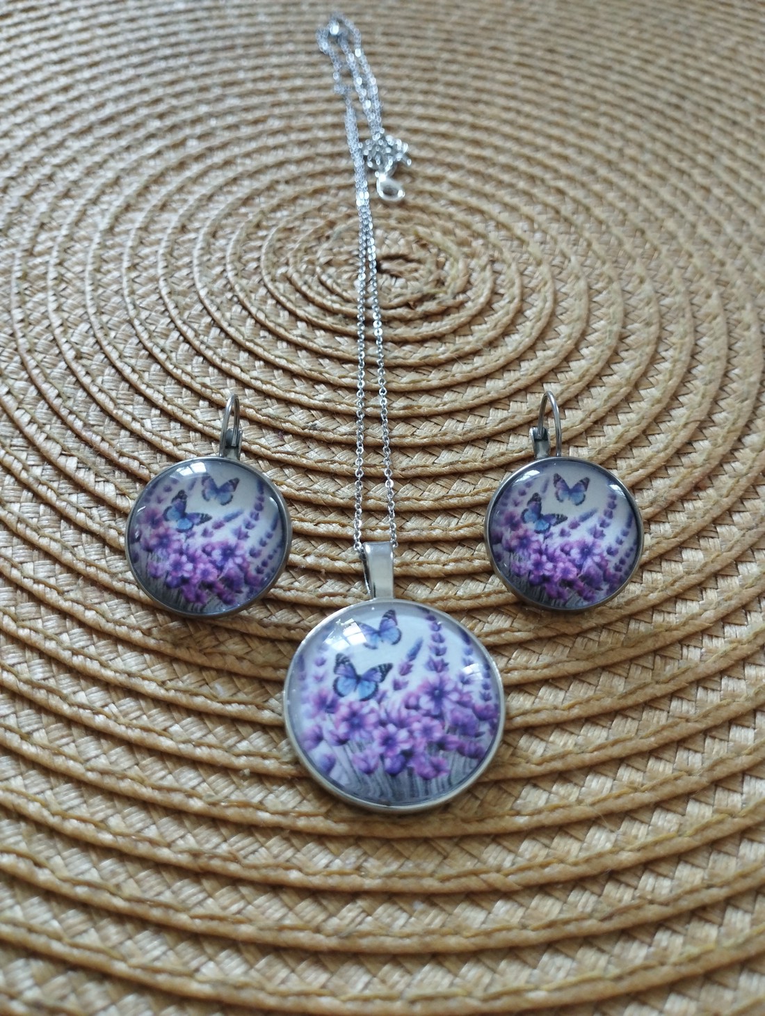colier cu lentile de sticlă cercei cu motiv lavanda - - Artynos.ro colier cu lentile de sticlă cercei cu motiv lavanda - - Artynos.ro