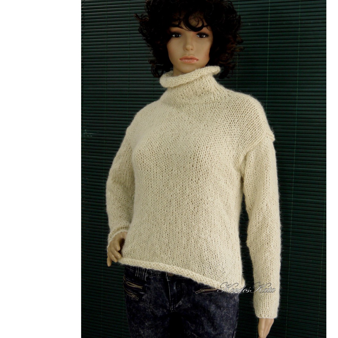 TEKNŐC ALPAKA - pulover exclusiv tricotat manual / alb închis - îmbrăcăminte și modă - haine damă - hanorace, cardigane - Artynos.ro