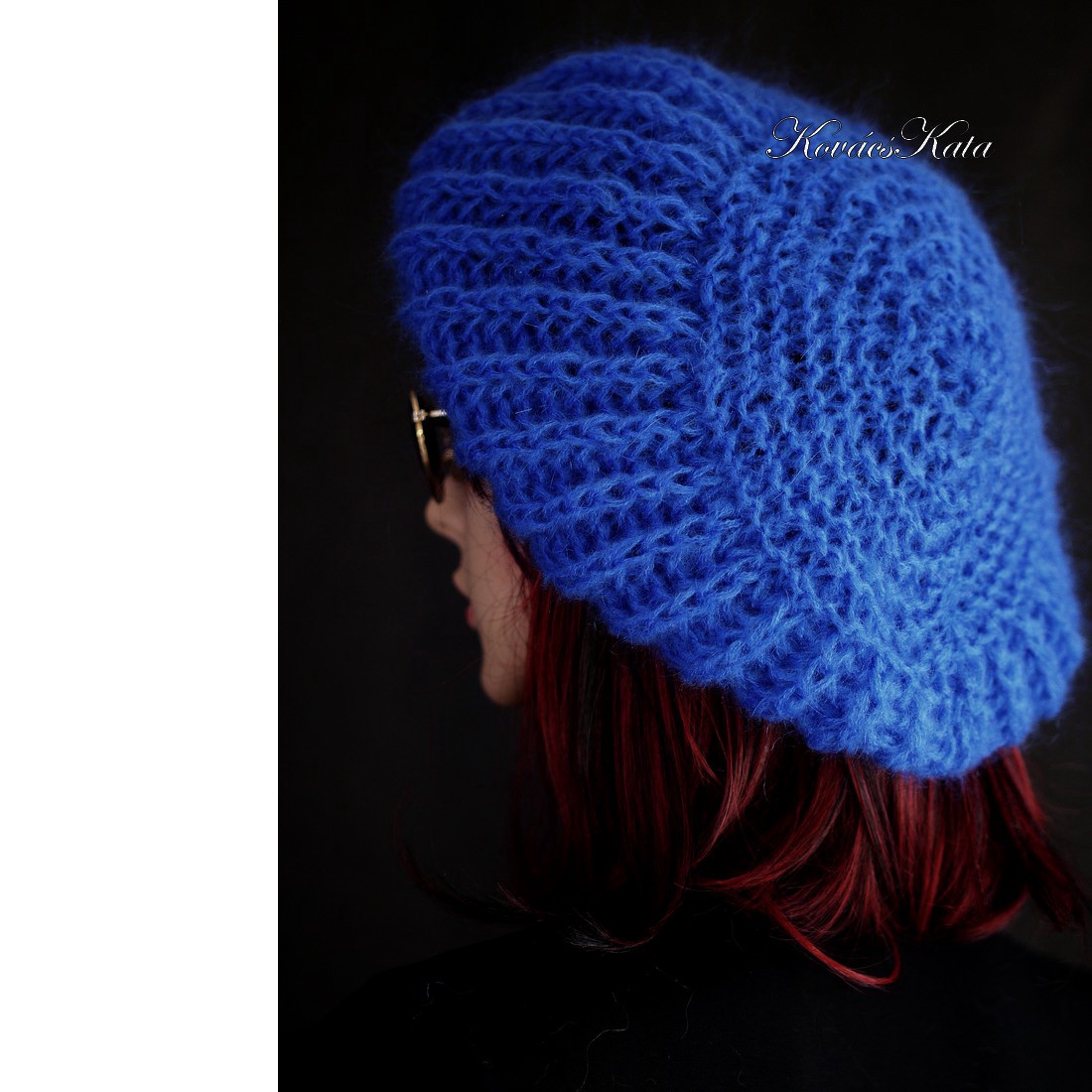 BORBÁLA / royal - șapcă cu ciuperci, beretă, exclusiv tricotată manual din mohair Kidsilk - îmbrăcăminte și modă - eșarfe, pălării, fularuri - căciulă - Artynos.ro