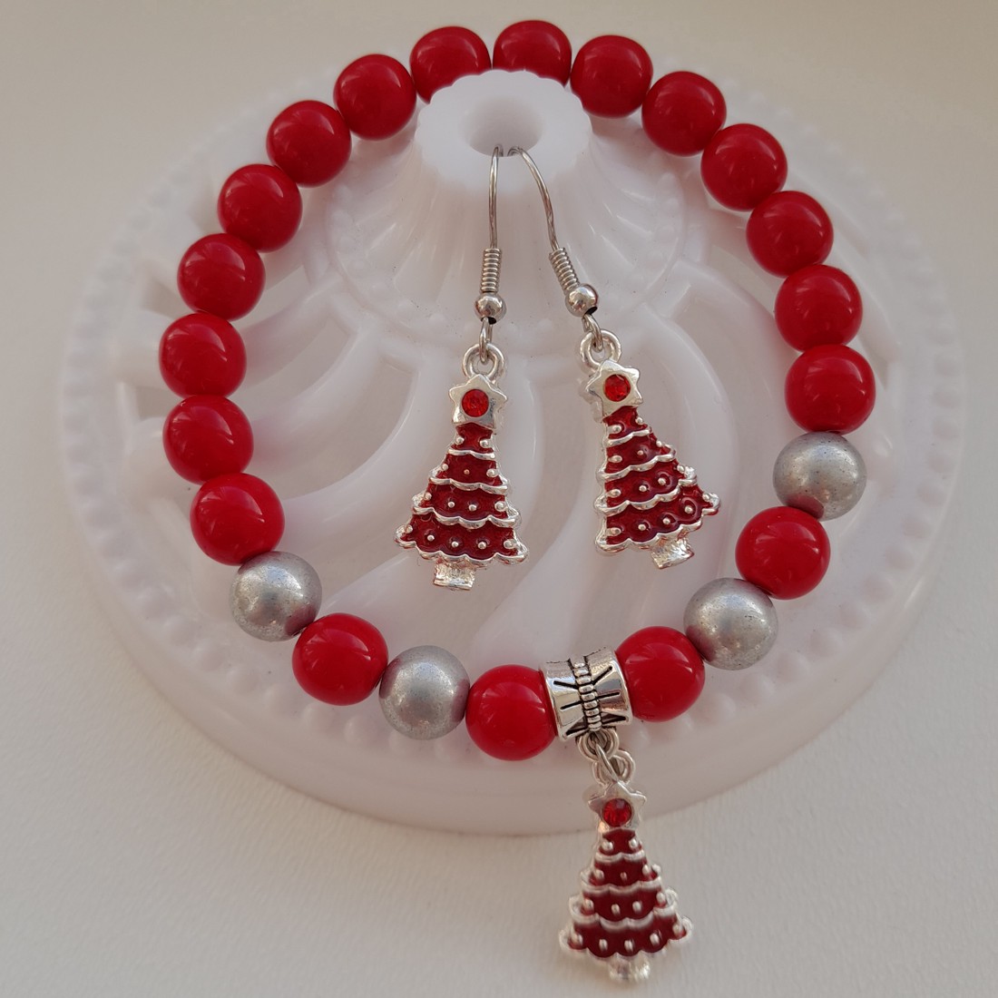 Set de bijuterii cu brad de Crăciun - brățară, cercei -  - Artynos.ro