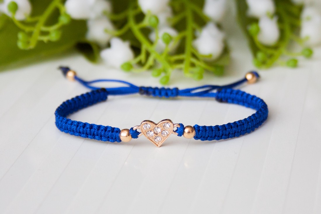 Brățară macramé împletită - Hearts blue/gold -  - Artynos.ro