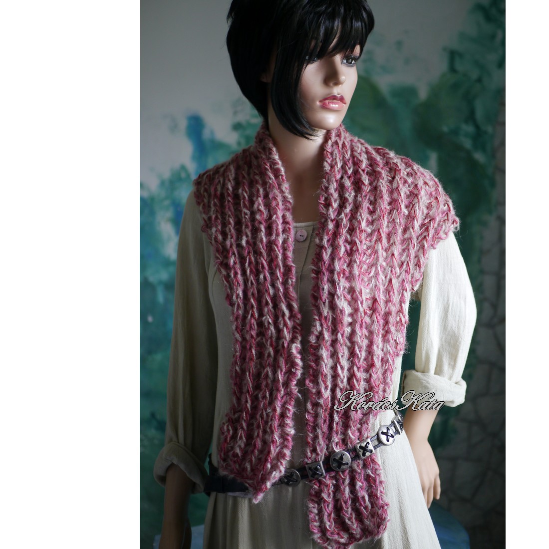 TÜNDE KENDŐ - șal moale, gros, tricotat manual / mov - îmbrăcăminte și modă - eșarfe, pălării, fularuri - șaluri - Artynos.ro