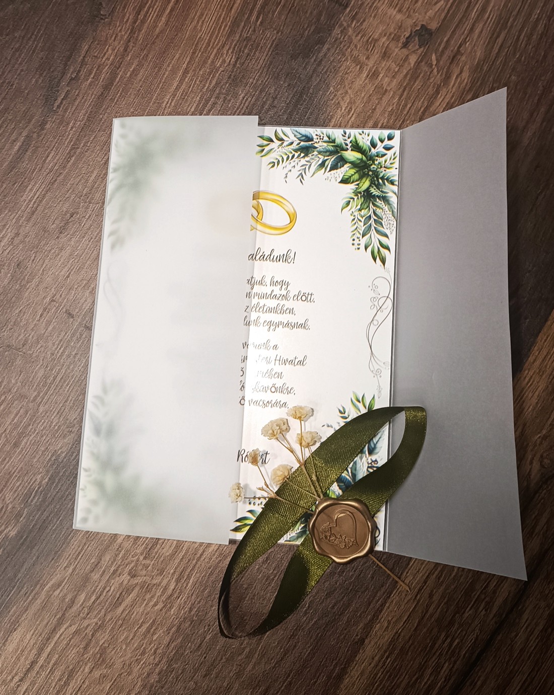 5 buc. Invitație de nuntă personalizată pe hârtie calandrată, cu sigiliu de ceară -  - Artynos.ro