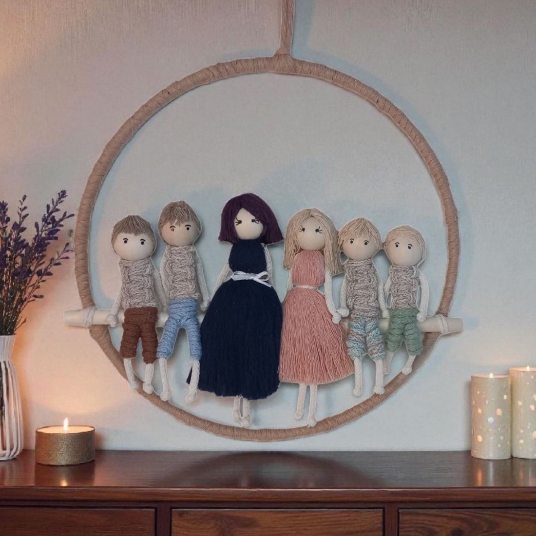 Cadou de Crăciun - portret de familie macramé personalizat pe un cerc (25 cm) - crăciun - cadouri de moș crăciun - cadouri de moș crăciun - Artynos.ro