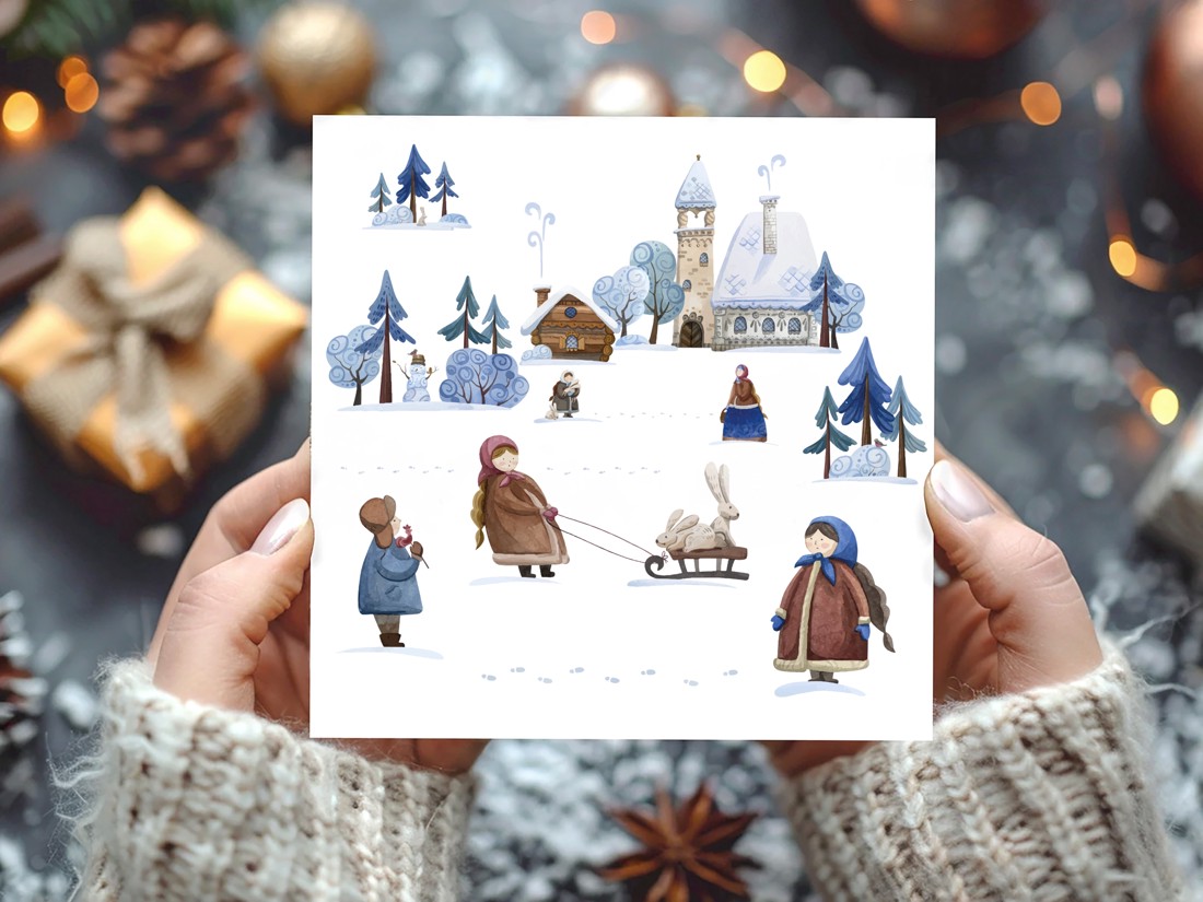 Carte poștală de Crăciun Zima, felicitare pliabilă, însoțitor de cadou - - Artynos.ro Carte poștală de Crăciun Zima, felicitare pliabilă, însoțitor de cadou - - Artynos.ro