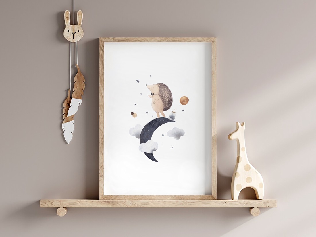 Imagine personalizată pentru camera copiilor, decorațiuni pentru camera bebelușului, arici, lună, curcubeu, artă de perete set de 3 -  - Artynos.ro
