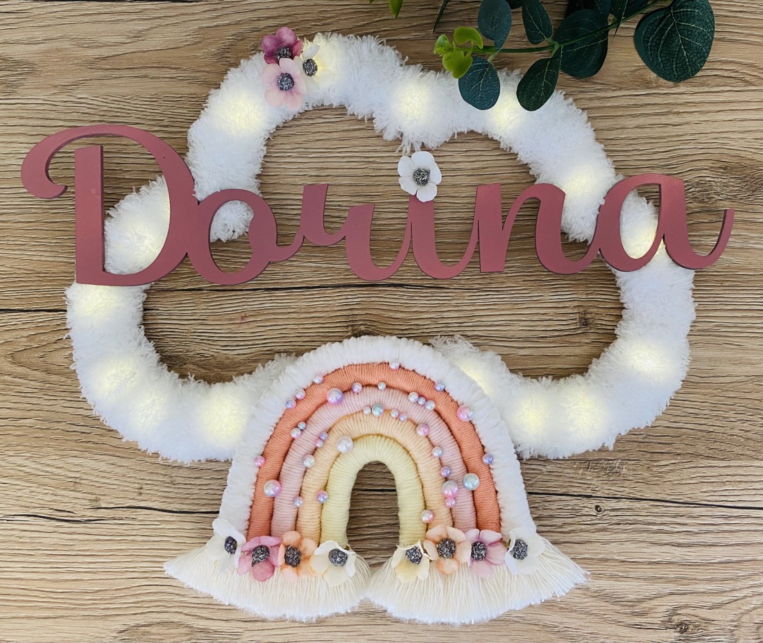 Nor pufos personalizat cu curcubeu - lumină de noapte decorare de perete - girly - - Artynos.ro Nor pufos personalizat cu curcubeu - lumină de noapte decorare de perete - girly - - Artynos.ro
