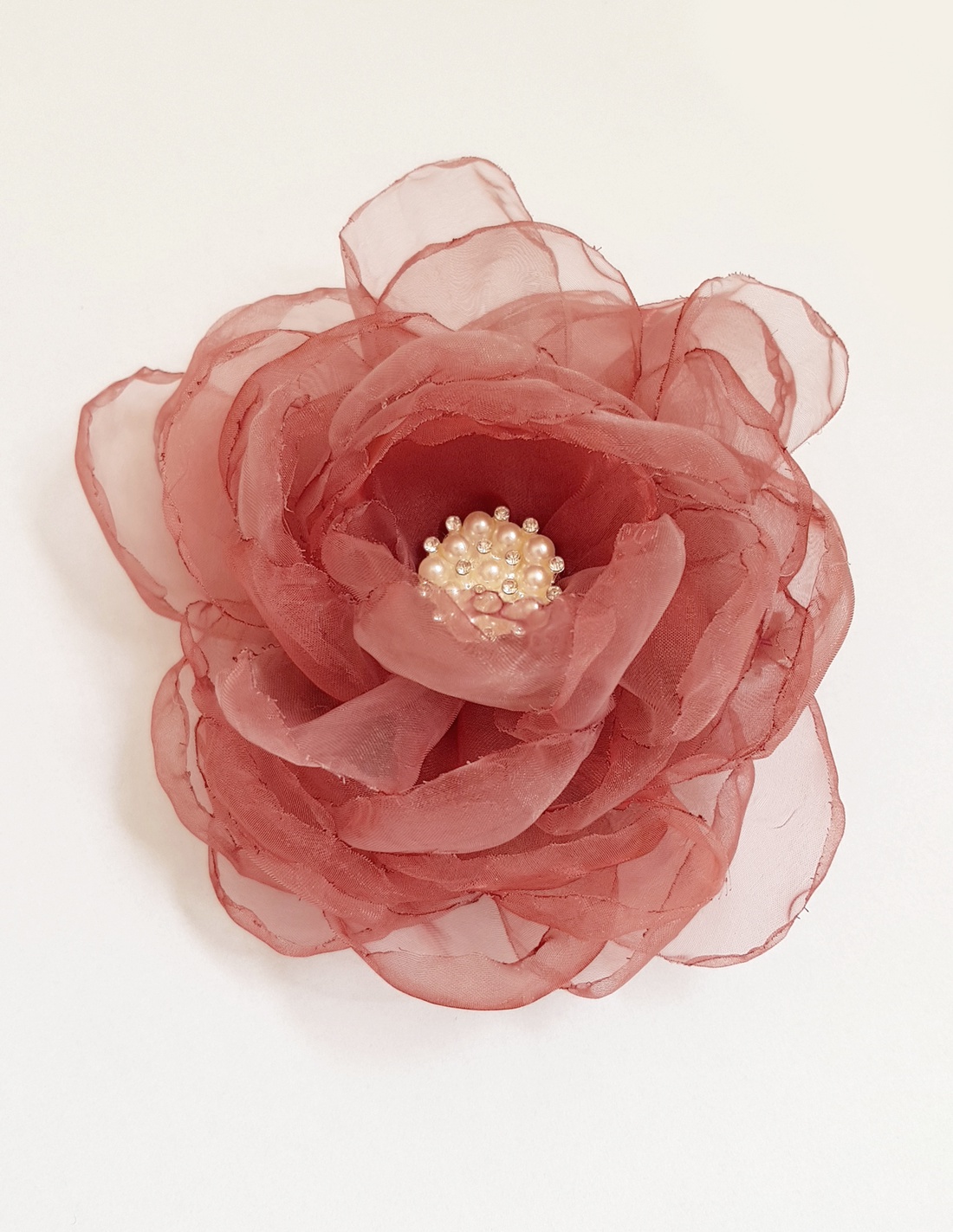Floare rosu-inchis din organza pentru par - îmbrăcăminte și modă - accesorii păr - flori pentru păr - Artynos.ro
