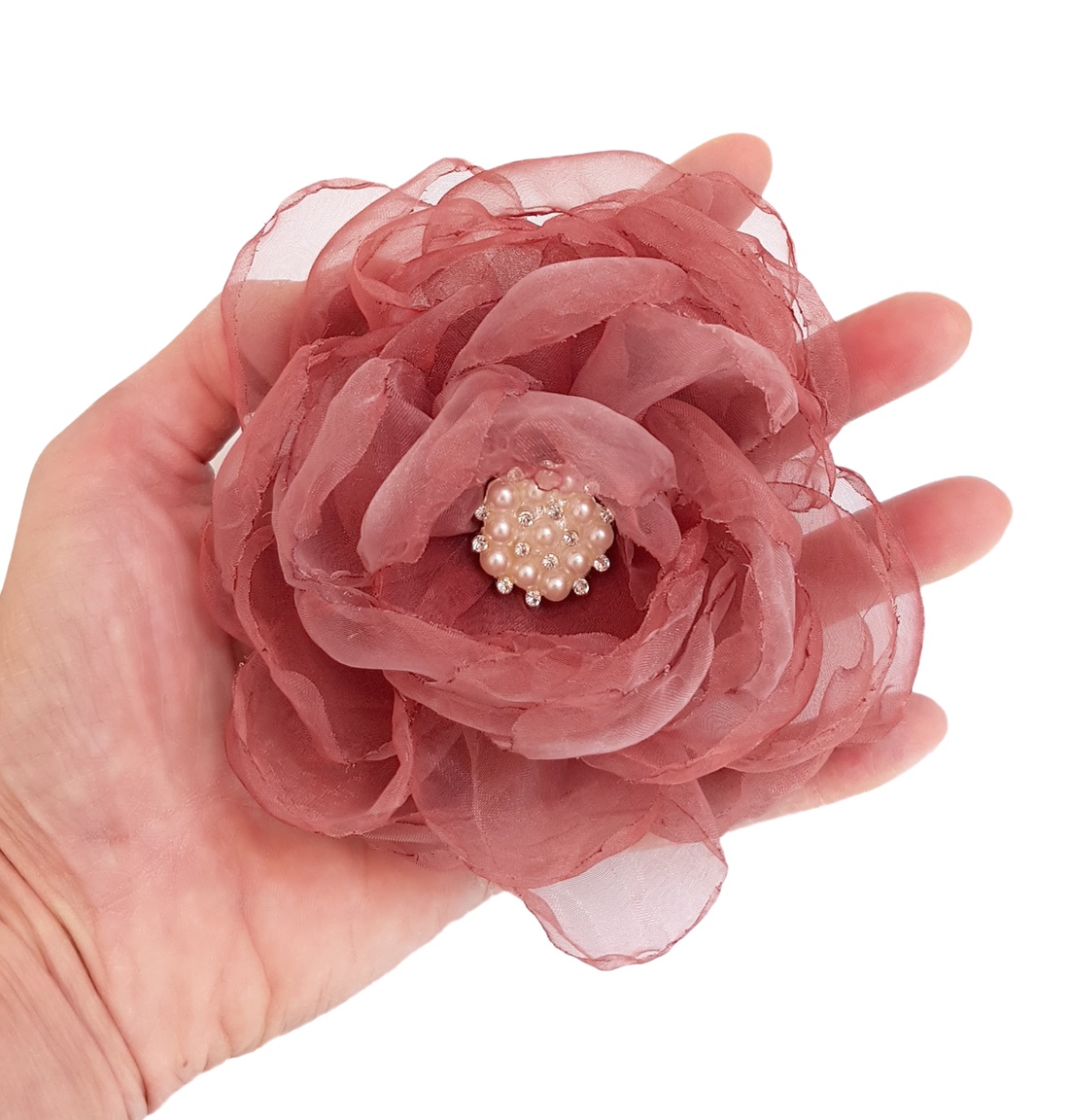 Floare rosu-inchis din organza pentru par - îmbrăcăminte și modă - accesorii păr - flori pentru păr - Artynos.ro