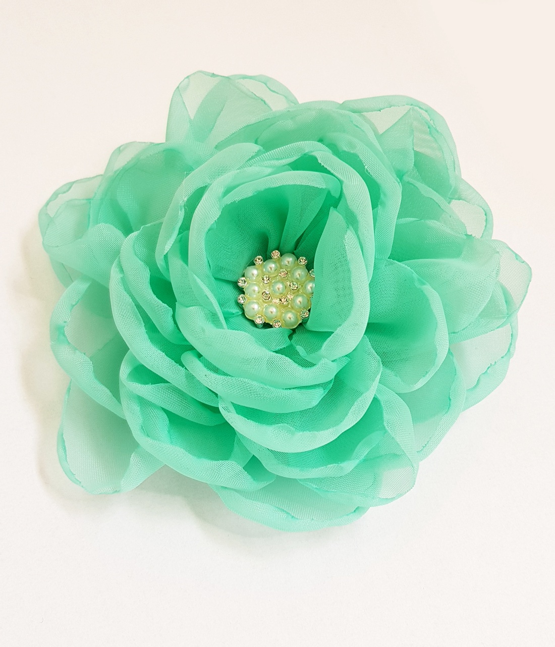 Floare verde-menta din chifon pentru par - îmbrăcăminte și modă - accesorii păr - flori pentru păr - Artynos.ro