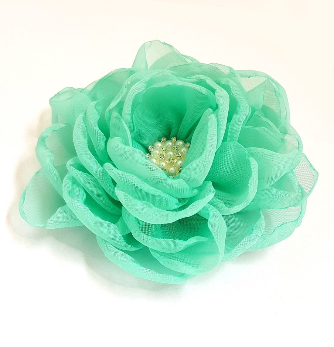 Floare verde-menta din chifon pentru par - îmbrăcăminte și modă - accesorii păr - flori pentru păr - Artynos.ro