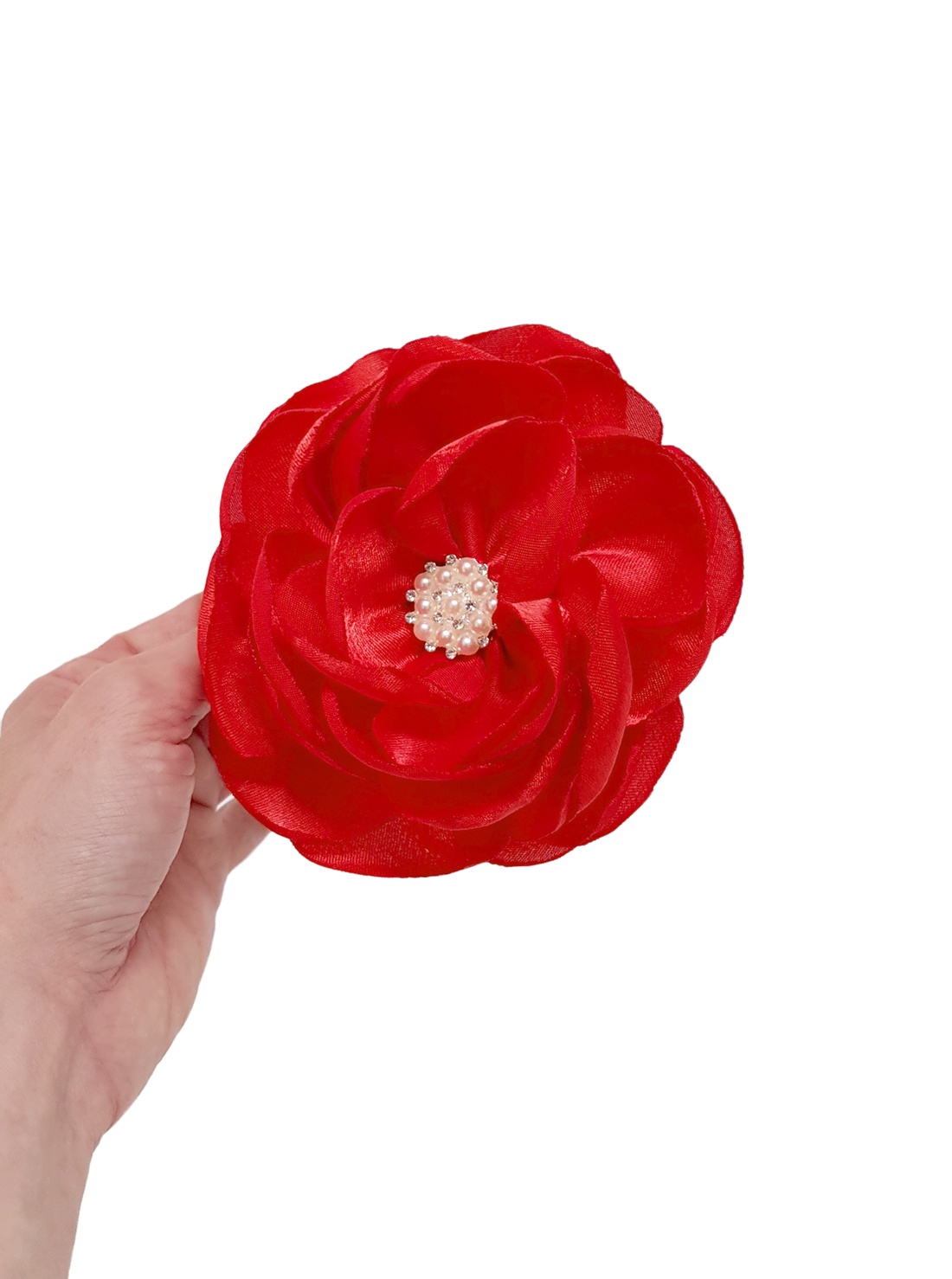 Floare rosie din satin pentru par - îmbrăcăminte și modă - accesorii păr - accesorii de păr - Artynos.ro