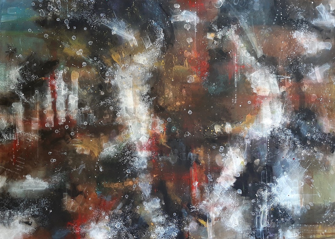 Pictură abstractă pe pânză cu gigantul spațial, de Zsolt Böszörményi Kovács -  - Artynos.ro
