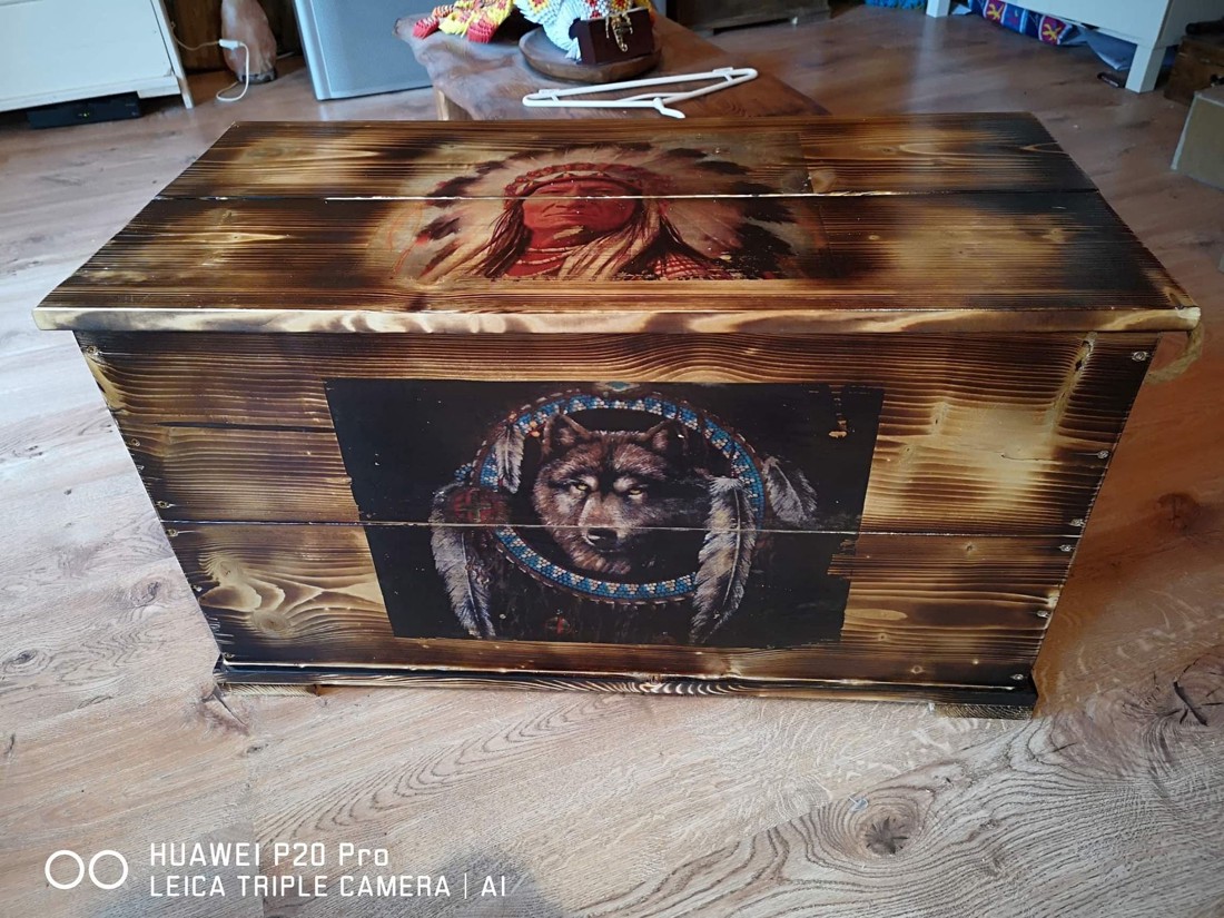 Lada din lemn cu motiv indian - casă & stil de viață - materiale de depozitare și sortare - ladă depozitare - Artynos.ro