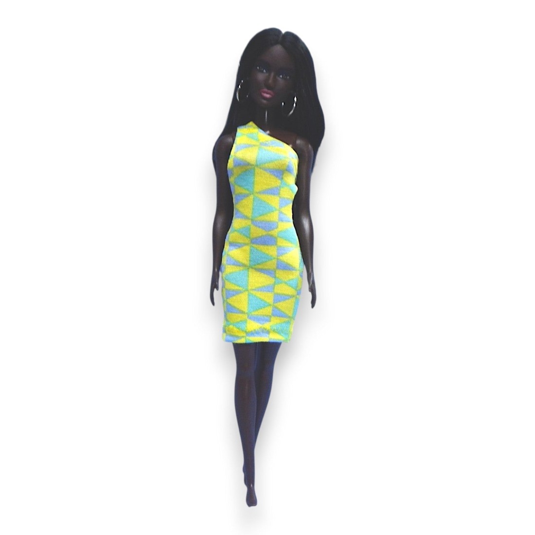 NOU! Rochie cu un singur umăr, cu model triunghiular, albastră � pentru păpuși de tip Barbie (a016sh) -  - Artynos.ro