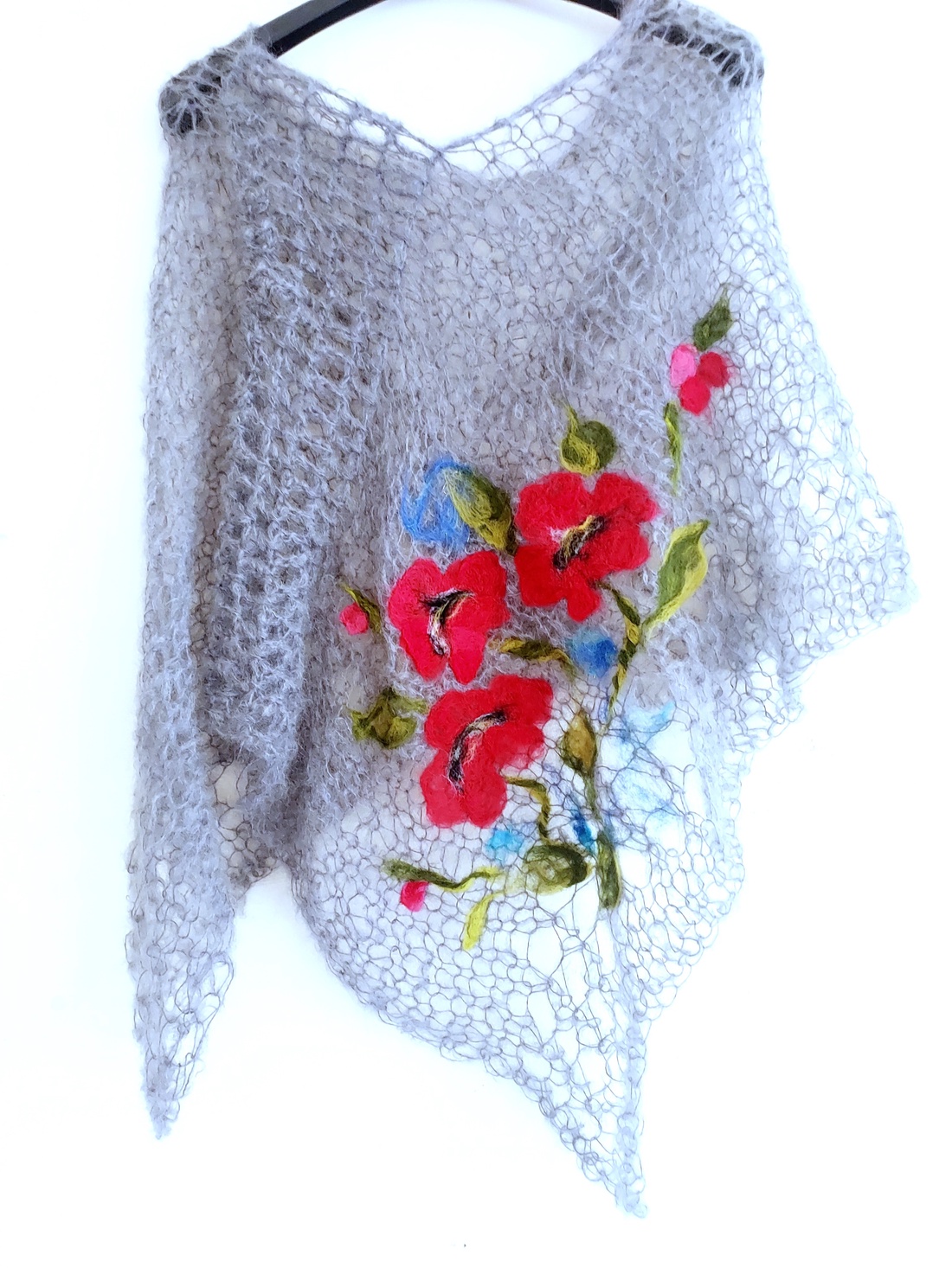 Poncho tricotat și impaslit  - îmbrăcăminte și modă - haine damă - poncho - Artynos.ro