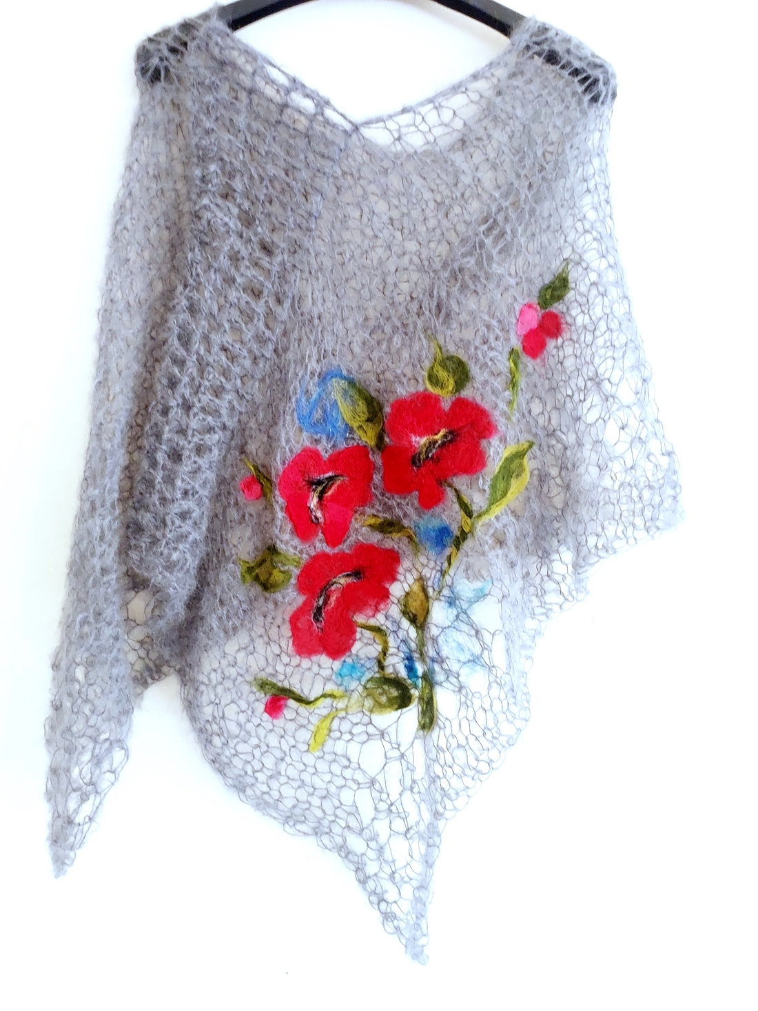 Poncho tricotat și impaslit  - îmbrăcăminte și modă - haine damă - poncho - Artynos.ro