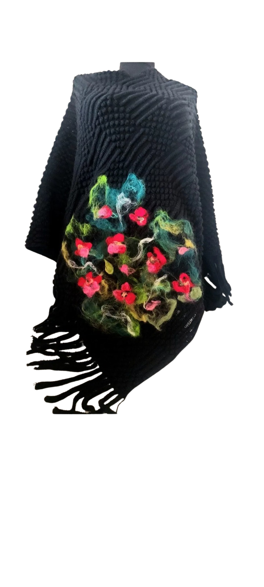 Poncho cu flori impaslite  - îmbrăcăminte și modă - haine damă - poncho - Artynos.ro