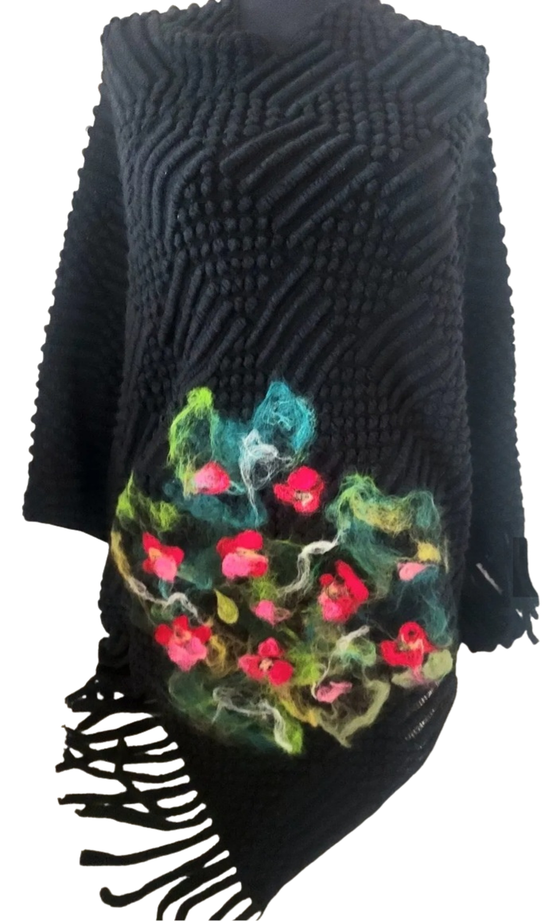 Poncho cu flori impaslite  - îmbrăcăminte și modă - haine damă - poncho - Artynos.ro