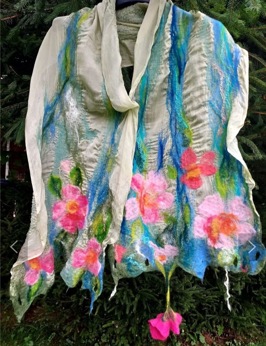 Eșarfă de mătase naturala împaslita  - îmbrăcăminte și modă - eșarfe, pălării, fularuri - șal, eșarfă de cap - Artynos.ro