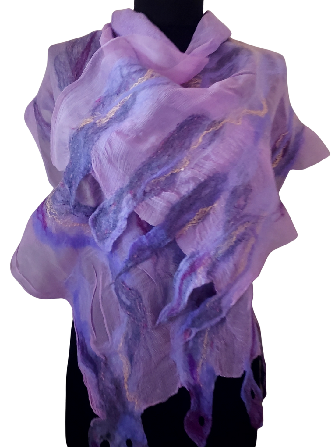 Eșarfă de mătase naturala împaslita cu flori de lana merinos  - îmbrăcăminte și modă - eșarfe, pălării, fularuri - șaluri - Artynos.ro