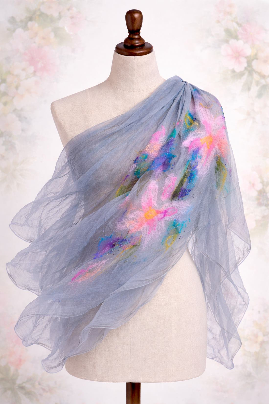 Eșarfă de mătase naturala împaslita  - îmbrăcăminte și modă - eșarfe, pălării, fularuri - șal, eșarfă de cap - Artynos.ro