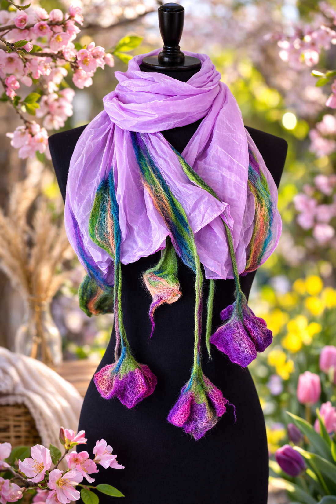 Eșarfă de mătase naturala împaslita  - îmbrăcăminte și modă - eșarfe, pălării, fularuri - șal, eșarfă de cap - Artynos.ro