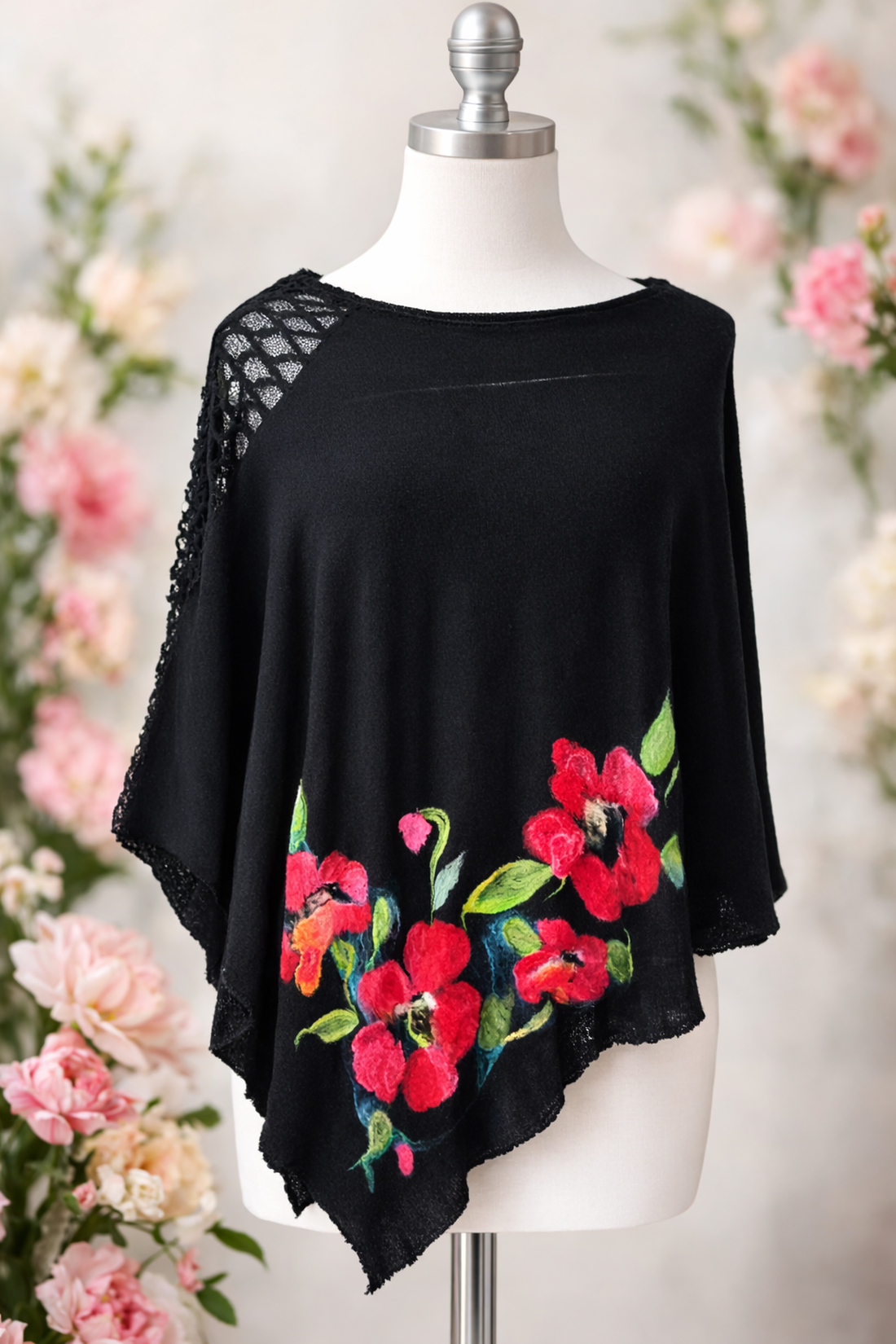 Poncho cu maci impasliti  - îmbrăcăminte și modă - haine damă - poncho - Artynos.ro
