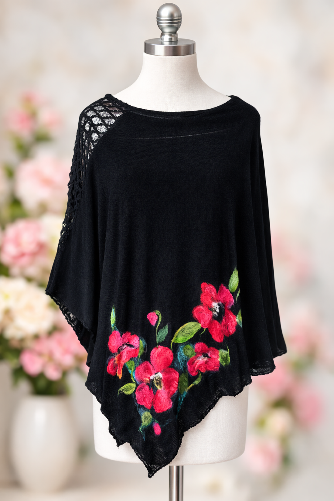 Poncho cu maci impasliti  - îmbrăcăminte și modă - haine damă - poncho - Artynos.ro