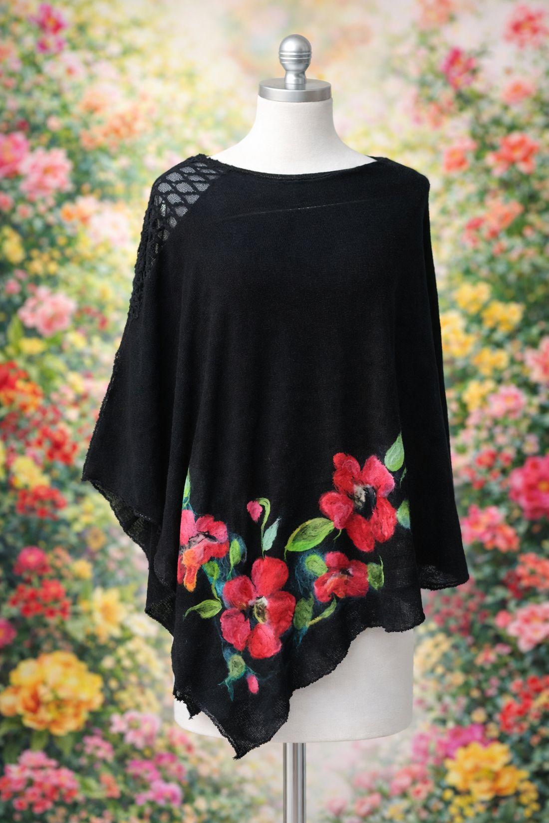 Poncho cu maci impasliti  - îmbrăcăminte și modă - haine damă - poncho - Artynos.ro