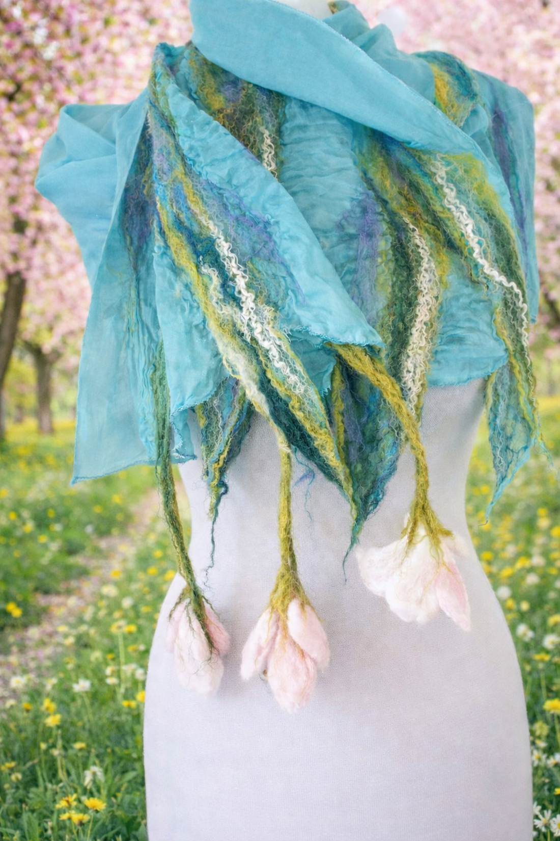 Eșarfă de mătase naturala împaslita  - îmbrăcăminte și modă - eșarfe, pălării, fularuri - șal, eșarfă de cap - Artynos.ro