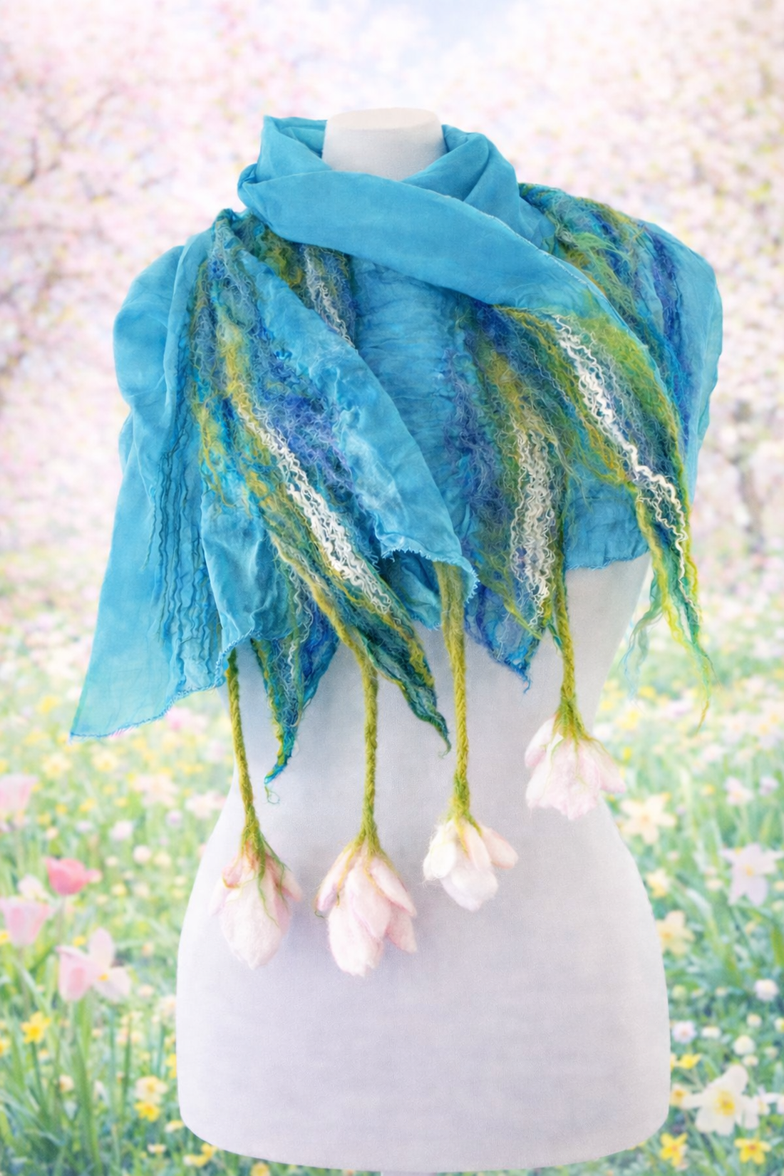 Eșarfă de mătase naturala împaslita  - îmbrăcăminte și modă - eșarfe, pălării, fularuri - șal, eșarfă de cap - Artynos.ro