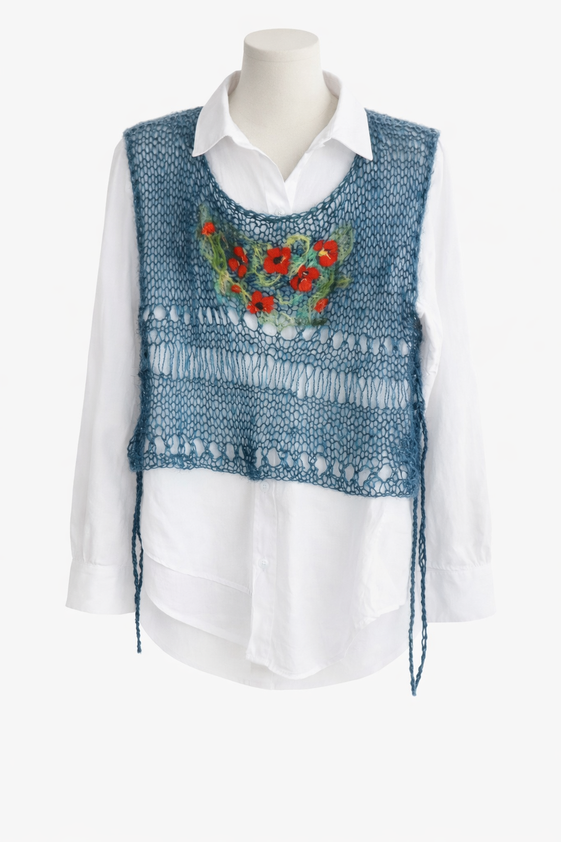 Vesta tricotata și impaslita cu maci de lana  - îmbrăcăminte și modă - haine damă - tunică - Artynos.ro