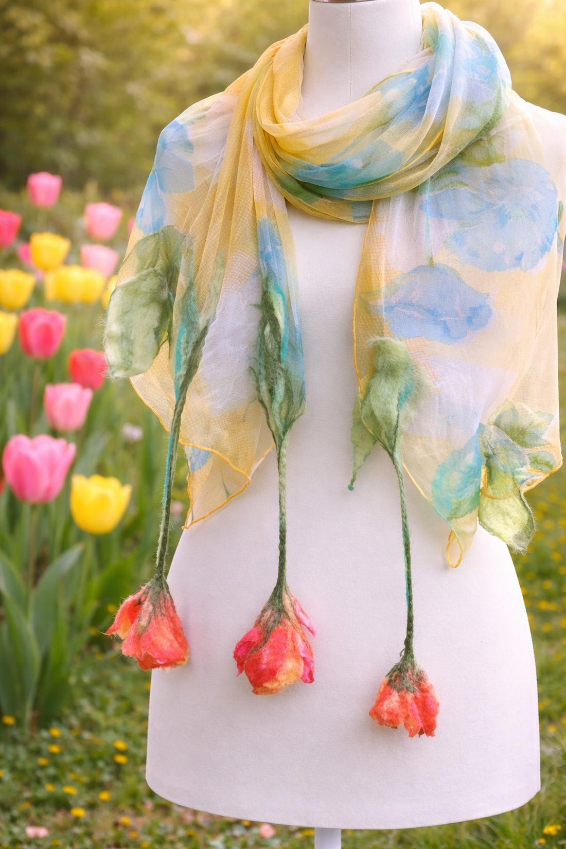 Eșarfă de mătase naturala împaslita  - îmbrăcăminte și modă - eșarfe, pălării, fularuri - bandă pentru cap - Artynos.ro