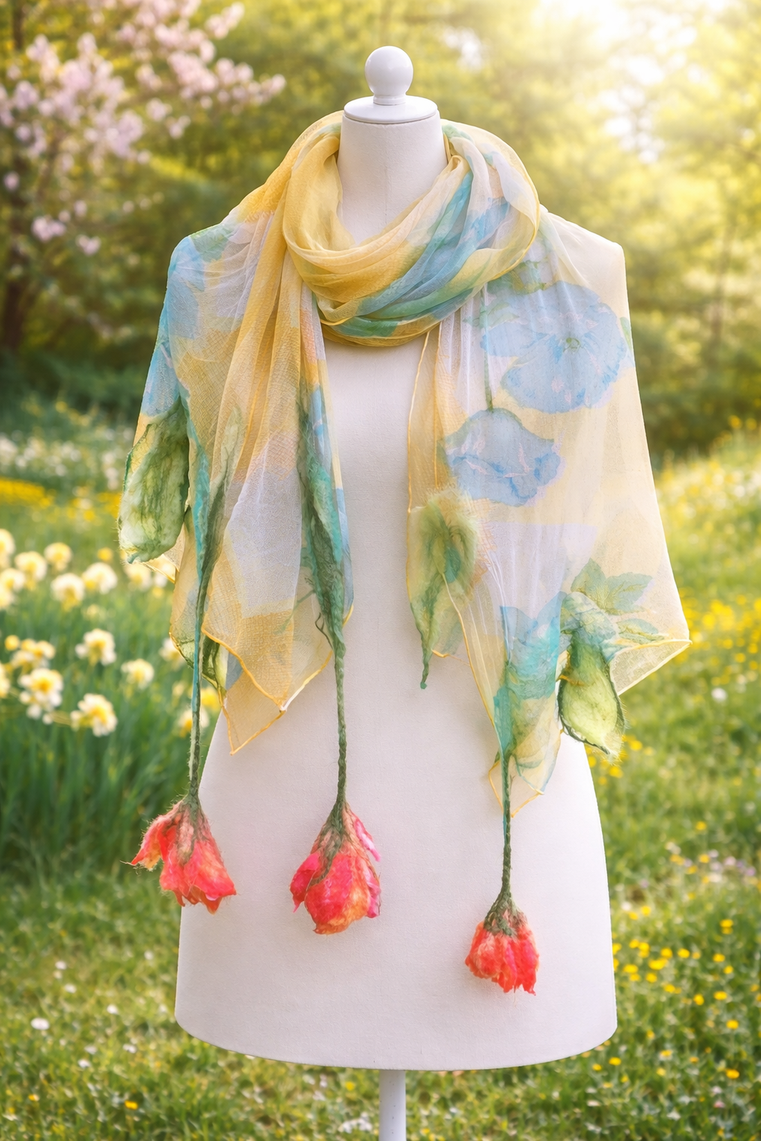 Eșarfă de mătase naturala împaslita  - îmbrăcăminte și modă - eșarfe, pălării, fularuri - bandă pentru cap - Artynos.ro