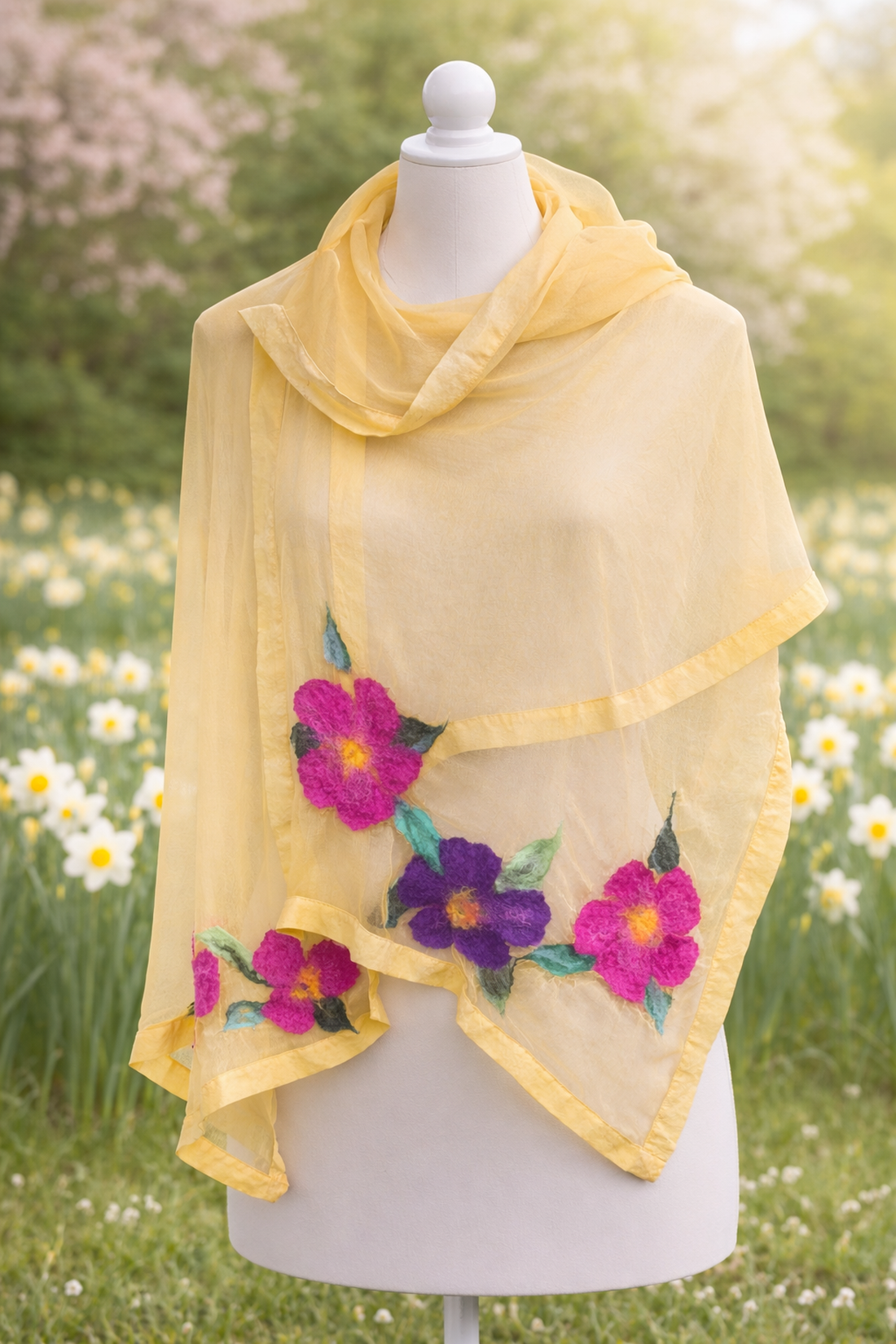 Eșarfă de mătase naturala împaslita  - îmbrăcăminte și modă - eșarfe, pălării, fularuri - bandă pentru cap - Artynos.ro