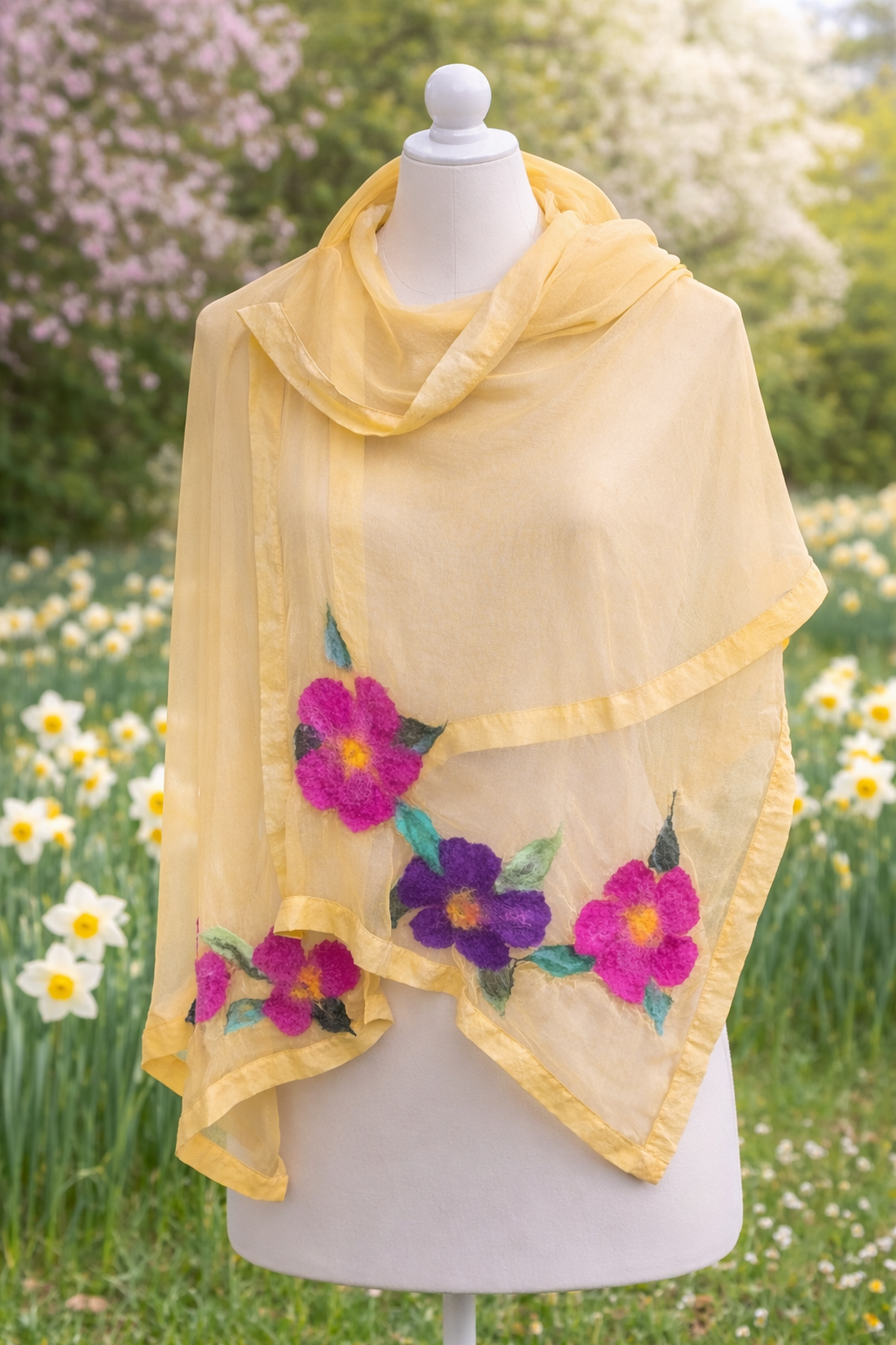 Eșarfă de mătase naturala împaslita  - îmbrăcăminte și modă - eșarfe, pălării, fularuri - bandă pentru cap - Artynos.ro