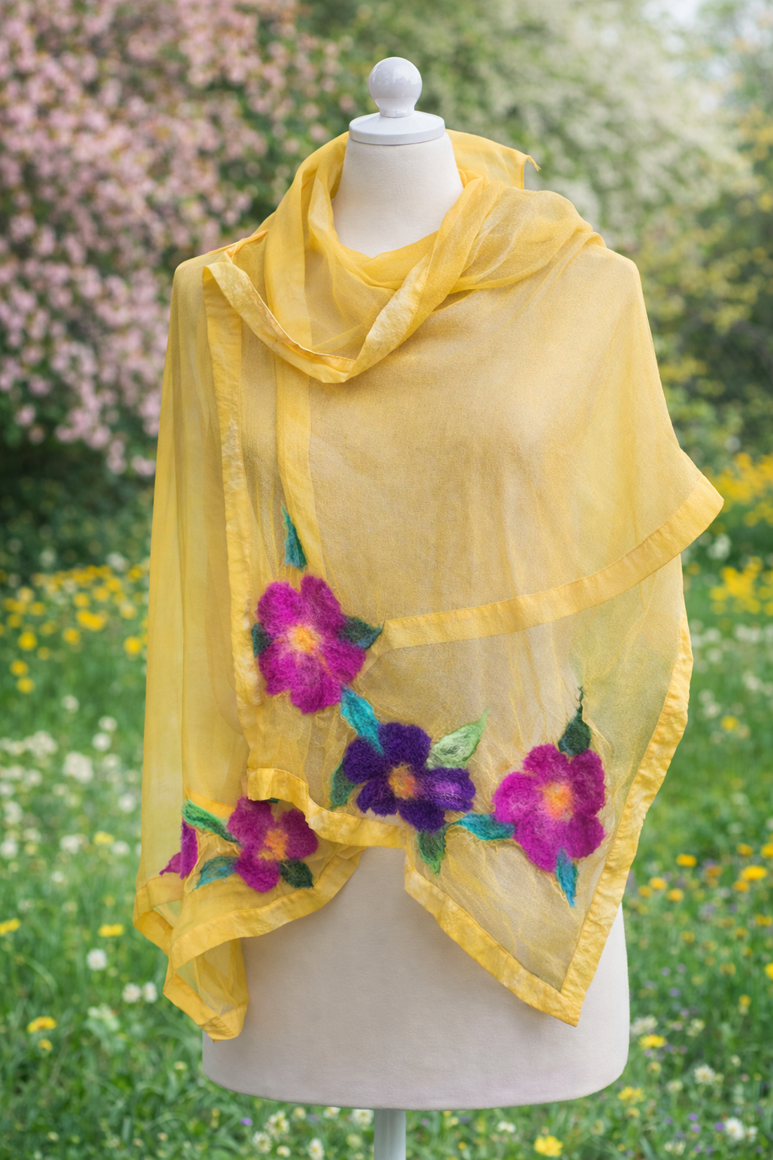 Eșarfă de mătase naturala împaslita  - îmbrăcăminte și modă - eșarfe, pălării, fularuri - bandă pentru cap - Artynos.ro