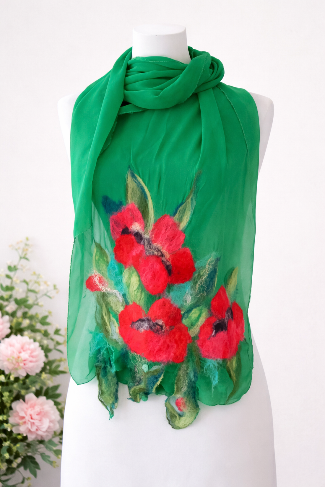 Eșarfă de mătase naturala împaslita  - îmbrăcăminte și modă - eșarfe, pălării, fularuri - bandă pentru cap - Artynos.ro