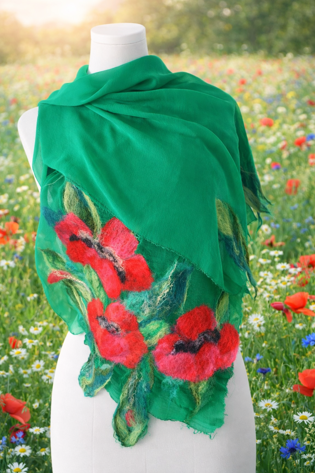 Eșarfă de mătase naturala împaslita  - îmbrăcăminte și modă - eșarfe, pălării, fularuri - bandă pentru cap - Artynos.ro