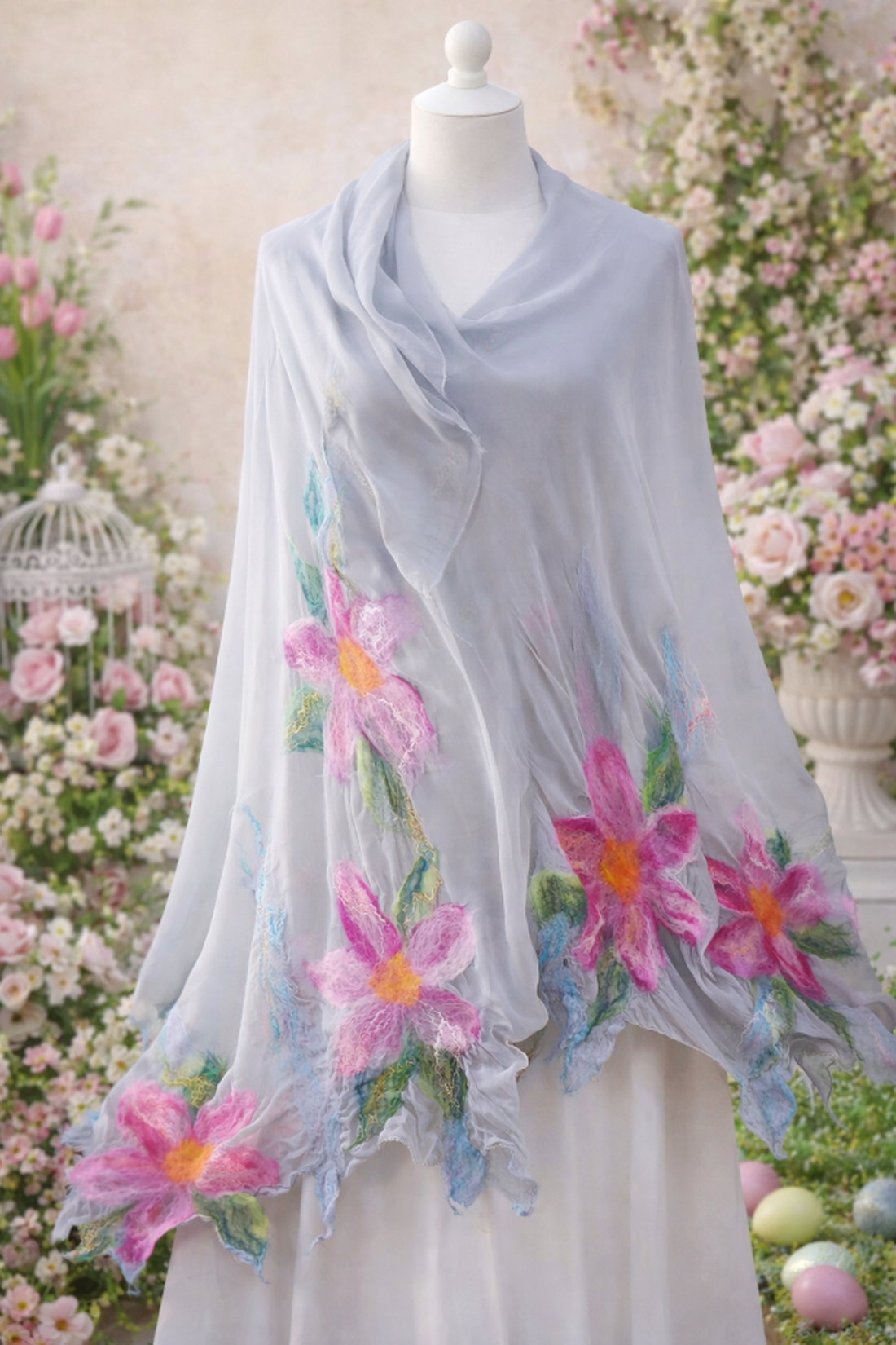 Eșarfă de mătase naturala împaslita  - îmbrăcăminte și modă - eșarfe, pălării, fularuri - bandă pentru cap - Artynos.ro