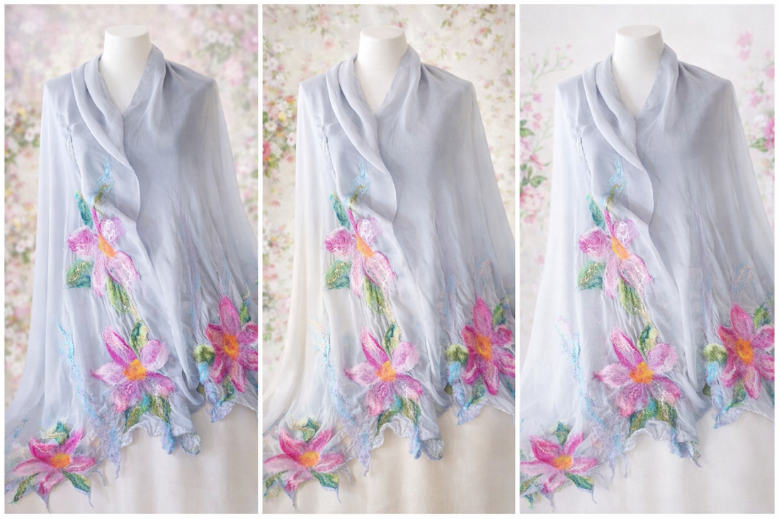 Eșarfă de mătase naturala împaslita  - îmbrăcăminte și modă - eșarfe, pălării, fularuri - bandă pentru cap - Artynos.ro