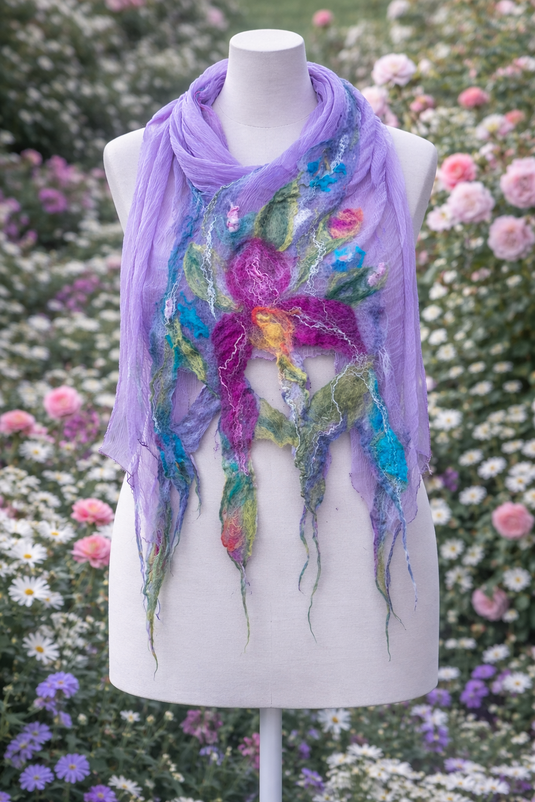 Eșarfă de mătase naturala împaslita  - îmbrăcăminte și modă - eșarfe, pălării, fularuri - bandă pentru cap - Artynos.ro